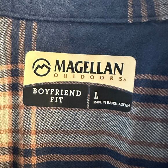 Magellan Women's Lons Sleeve Willow Creek Blue Flannel Boyfriend Fit Large - Picture 2 of 8